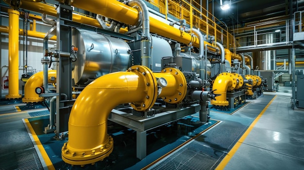 Yellow pipeline in boiler room