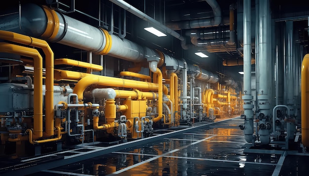 Yellow pipes with oil and natural gas