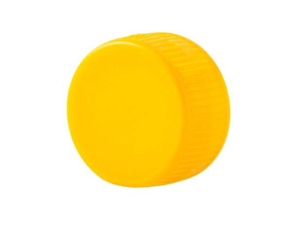 yellow plastic caps insulated on a white background