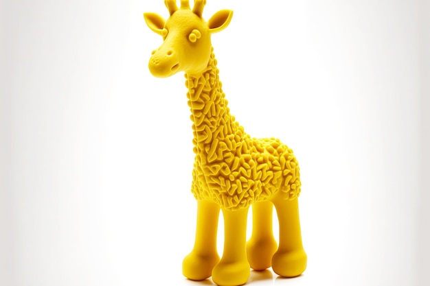 Yellow plasticine giraffe with pimples isolated on white background created with generative ai