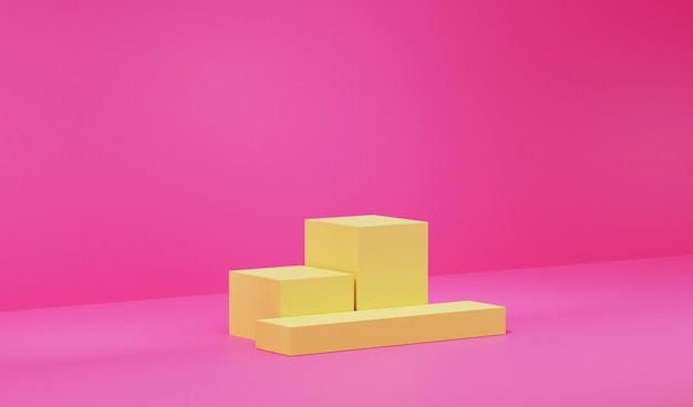 Yellow podium shelf or empty studio display on vivid summer background with minimal style