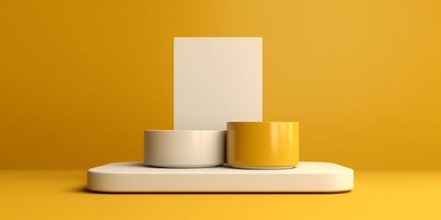 Yellow podium stage stand product cosmetic minimalism by generative AI tool