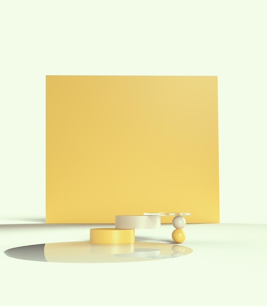 Yellow podium on yellow color background for product Minimal concept 3d rendering