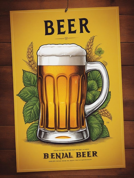 Photo a yellow poster with a beer mug on it