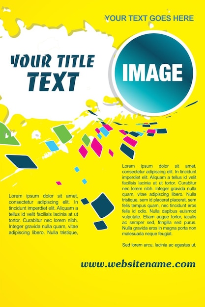 a yellow poster with a blue circle and the words your title on it