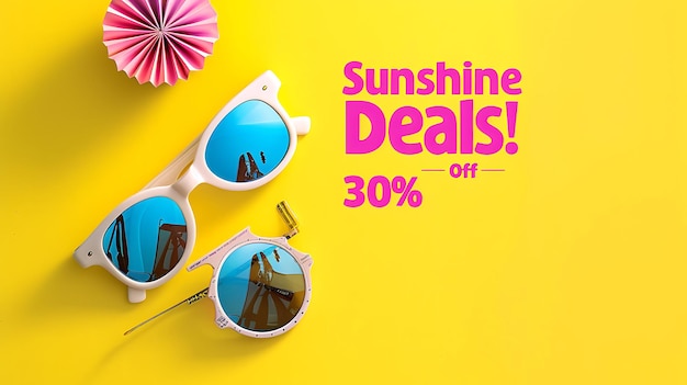 a yellow poster with sunglasses advertising summer sale