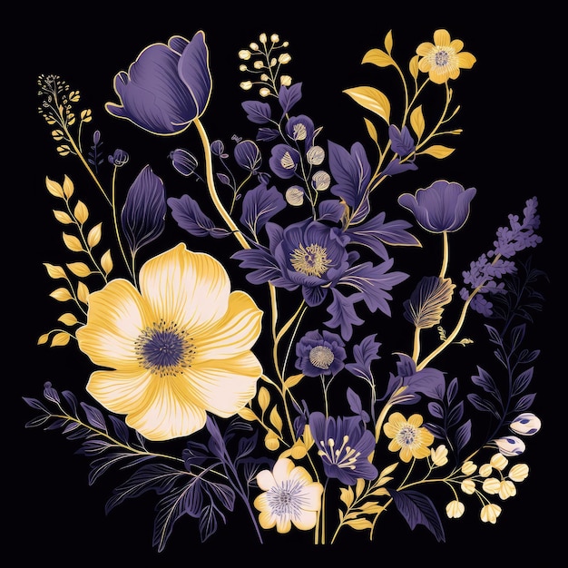 a yellow and purple flowers