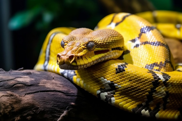 Yellow Python Serpent Coiled Around a Branch in Striking Display Generative AI