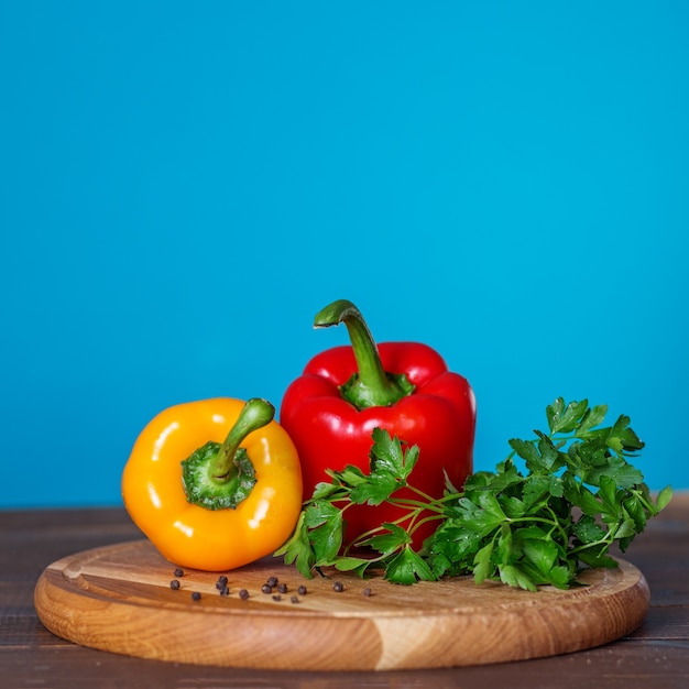 Yellow and red bell peppers and parsley