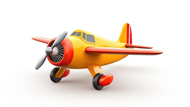 A yellow and red model airplane with a propeller.