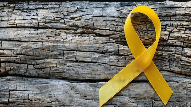 Yellow Ribbon on Weathered Wood Surface