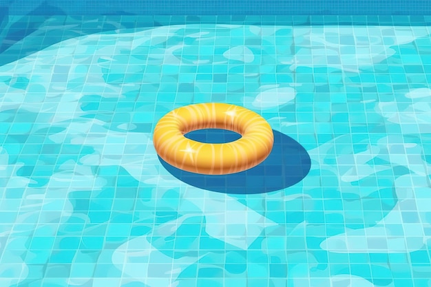 A yellow ring in a swimming pool with a blue circle in the middle.