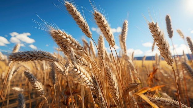 Yellow ripe ears of wheat in the field Theme of successful freezing and farming