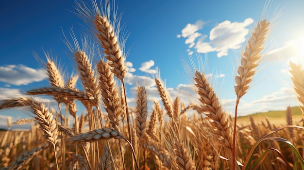 Yellow ripe ears of wheat in the field Theme of successful freezing and farming