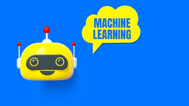 A yellow robot with a speech bubble that says machine learning