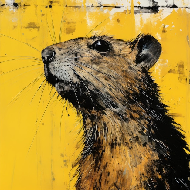 Yellow Rodent Painting In Highcontrast Realism Style