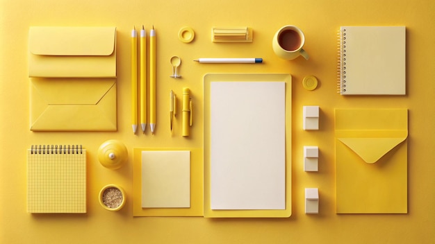 Photo a yellow room with a yellow background with a pencil and a pencil on the bottom