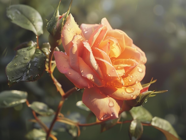 Photo a yellow rose with rain drops on it