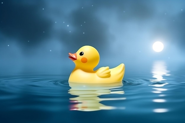 Yellow rubber duck on blue background