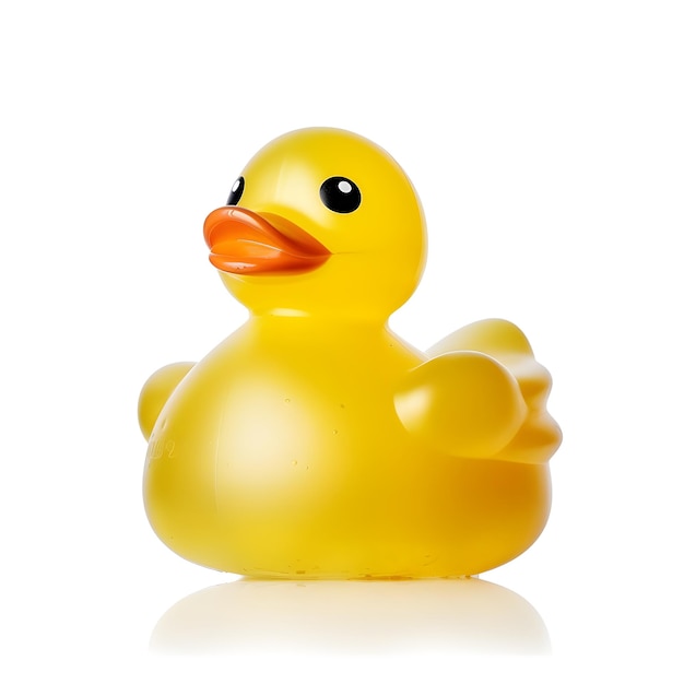 A yellow rubber duck with the word duck on it