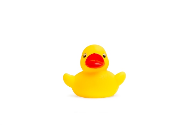 A yellow rubber toy duck isolated on white