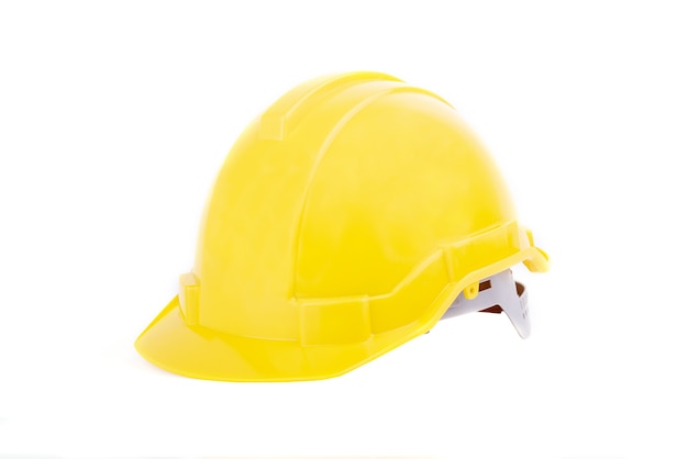 Yellow safety helmet or hard hat isolated on white background