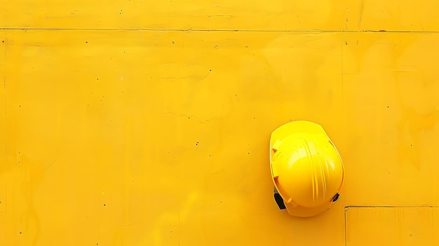 Photo yellow safety helmet on the yellow painted metal wall of the ship