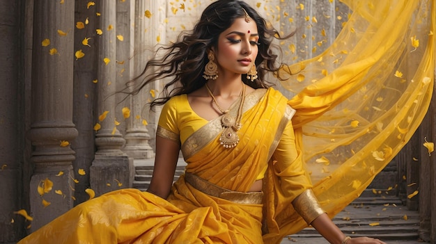 yellow sari