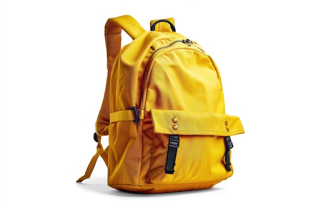 Yellow school backpack isolated on white background