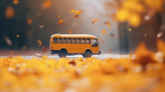 Yellow school bus back to school background Illustration AI GenerativexA