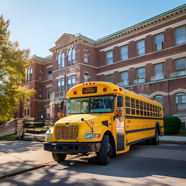 A yellow school bus with the word " bus " on the front.