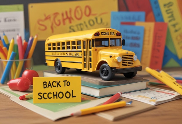 a yellow school bus with the words back to school on it