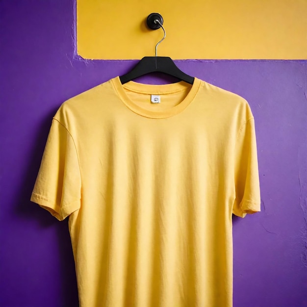 a yellow shirt hanging on a hanger with a tag that says quot t shirt quot