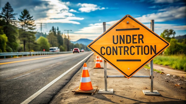 Photo a yellow sign that says under under construction is on the side of the road