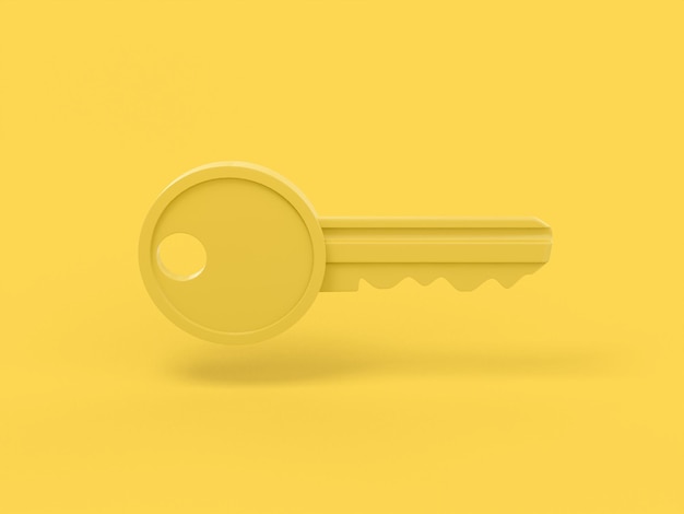 Yellow single color key on yellow monochrome background Minimalistic design object 3d rendering icon ui ux interface element