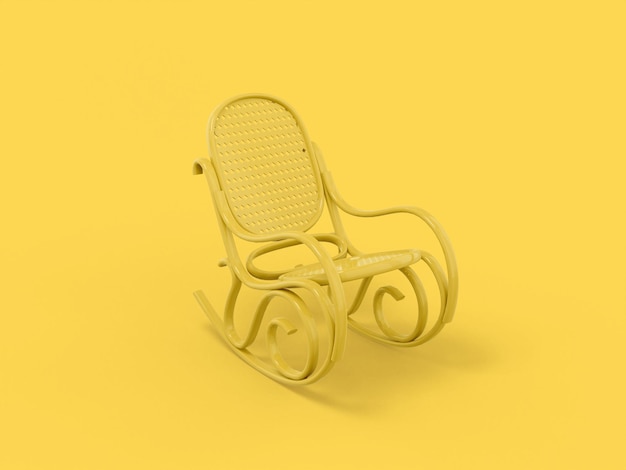 Yellow single color retro rocking chair on yellow monochrome background Minimalistic design object 3d rendering icon ui ux interface element