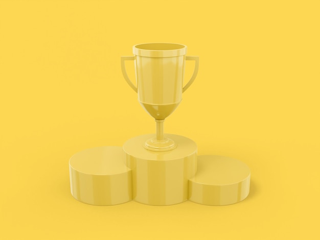 Yellow single color winner cup on a pedestal on a yellow monochrome background Minimalistic design object 3d rendering icon ui ux interface element