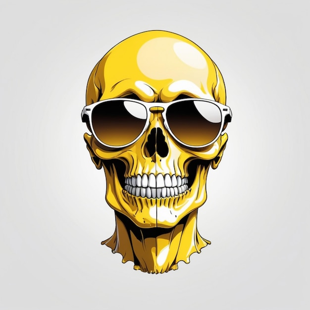 a yellow skull with sunglasses and a skull on it