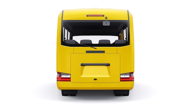 Yellow Small bus for urban and suburban for travel Car with empty body for design and advertising 3d illustration