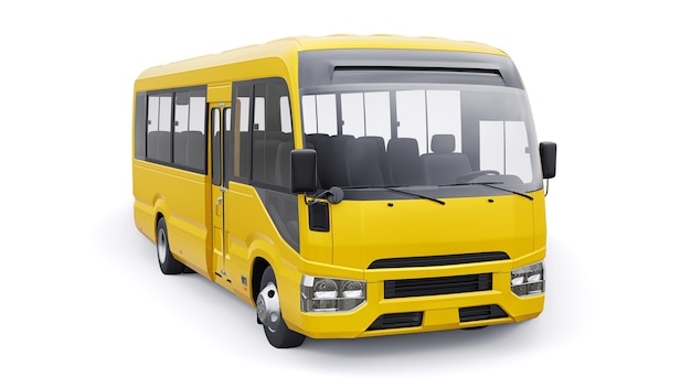 Yellow Small bus for urban and suburban for travel Car with empty body for design and advertising 3d illustration