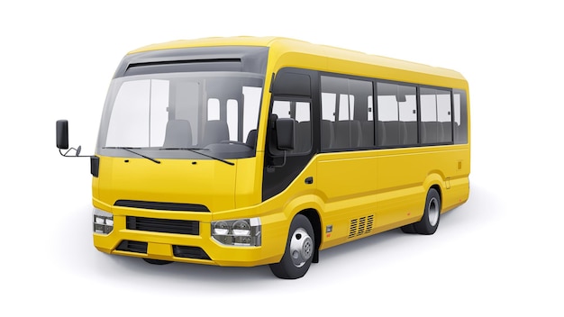 Yellow Small bus for urban and suburban for travel Car with empty body for design and advertising 3d illustration