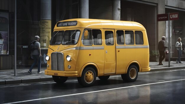 Yellow small bus for urban and suburban for travel car with empty body for design and advertising