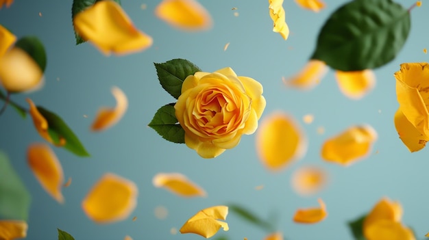 Photo yellow small rose falling love romantic wedding valentine yellow rose fly in air