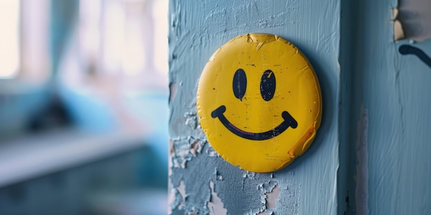 Photo yellow smiley face on a wall