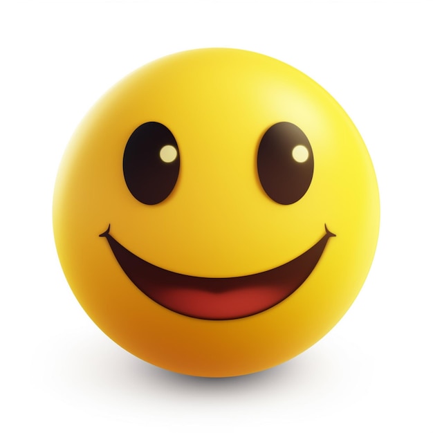 A yellow smiley face with a red mouth and a black and white face.