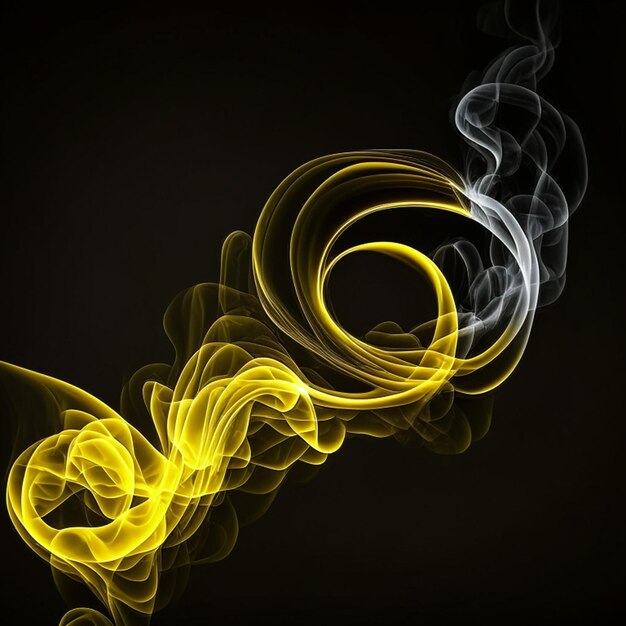 Photo yellow smoke twirling on black background