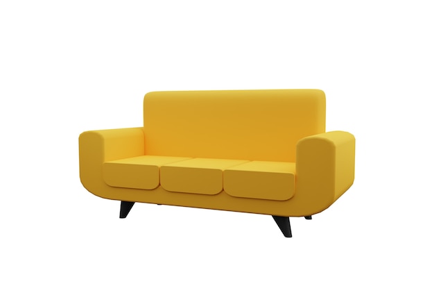 Yellow sofa 3d illustration isolated on white background. Isolated sofa 3d illustration.