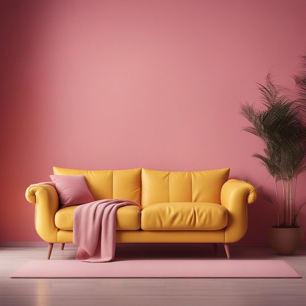 yellow Sofa in living room interior with copy space with sunny shadows