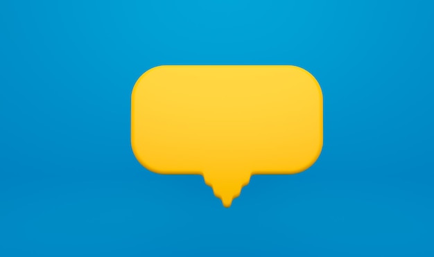 Yellow speech bubble 3d rendering on blue background