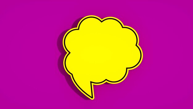 A yellow speech bubble with a black outline on a purple background